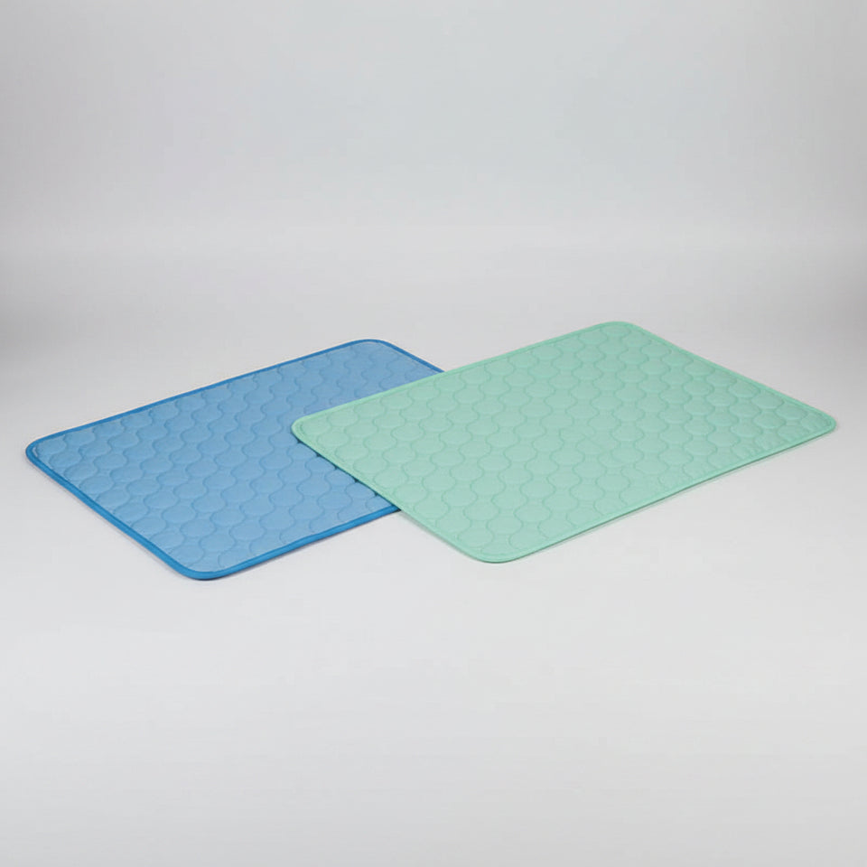 Soft dog cooling mat placed on a sofa to protect furniture while keeping pets cool
