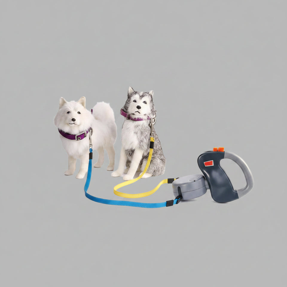 Dual Retractable Dog Leash for Walking Two Dogs Tangle Free