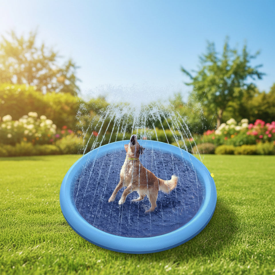 Hand connecting a standard garden hose adapter to the edge of the splash pad pool