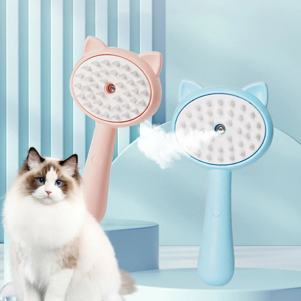 Soft silicone bristles of a pet massage comb gently brushing a pet
