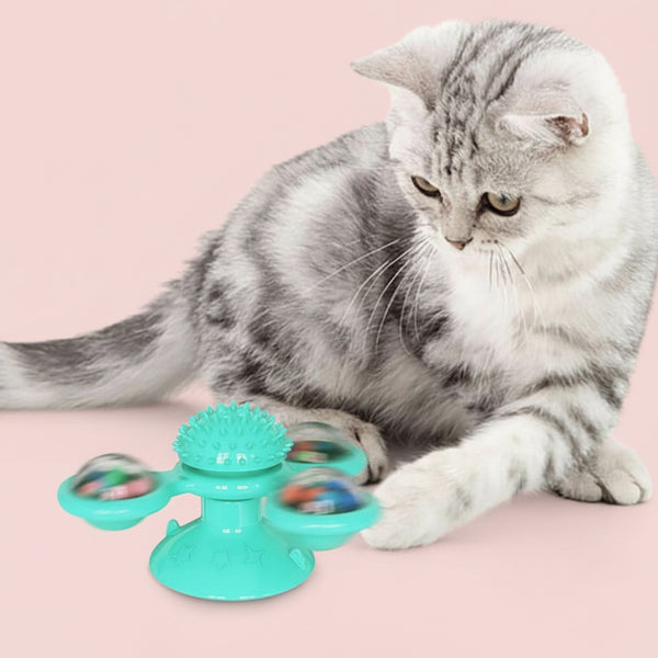 Interactive Windmill Cat Toy with Suction Cup & Catnip Ball