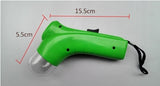 Green car safety hammer with measurements on a gray background