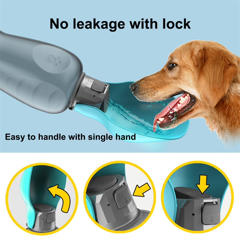Hand pressing water button to dispense fresh water into the dog bowl