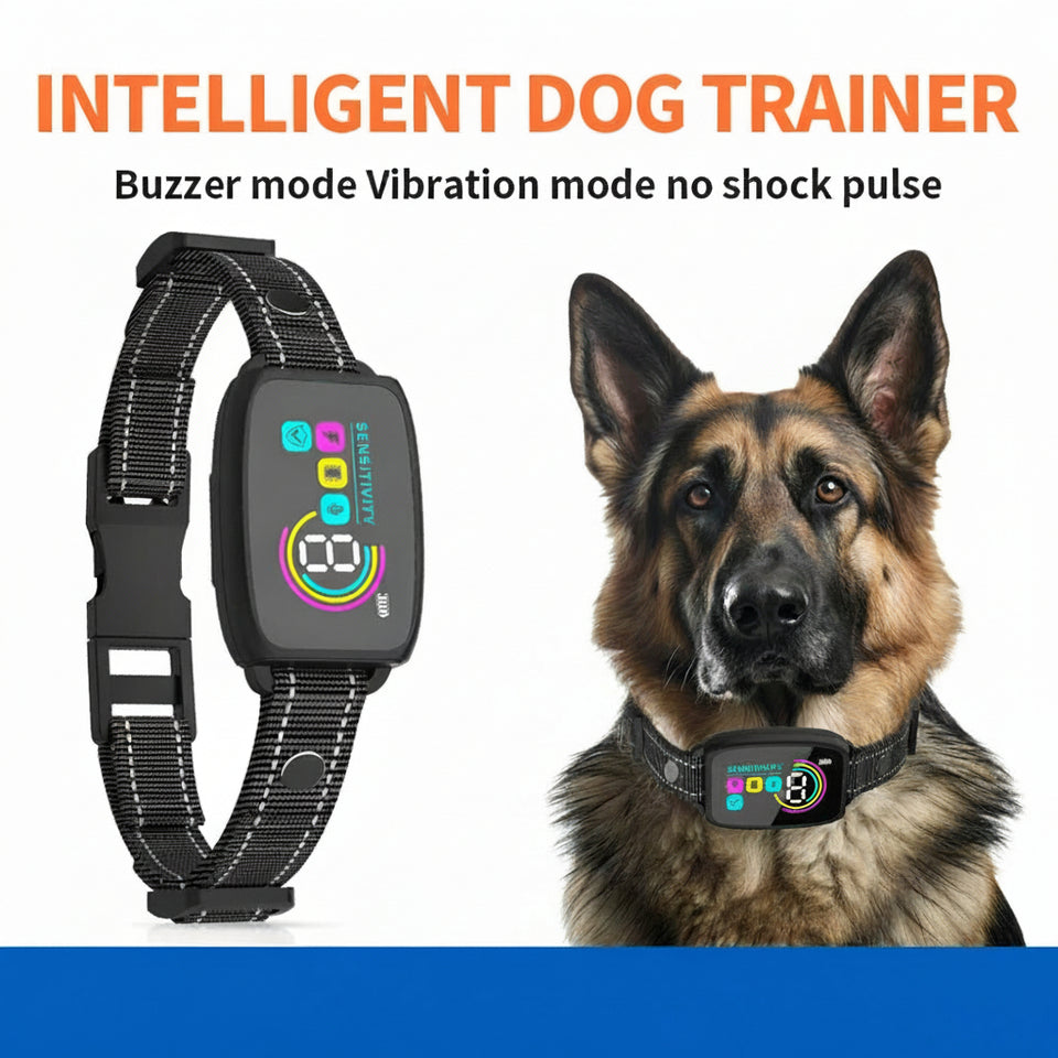 Smart no bark dog collar with HD digital display in black and white options