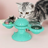 "Dimensions and accessories for the interactive suction cup windmill cat toy."